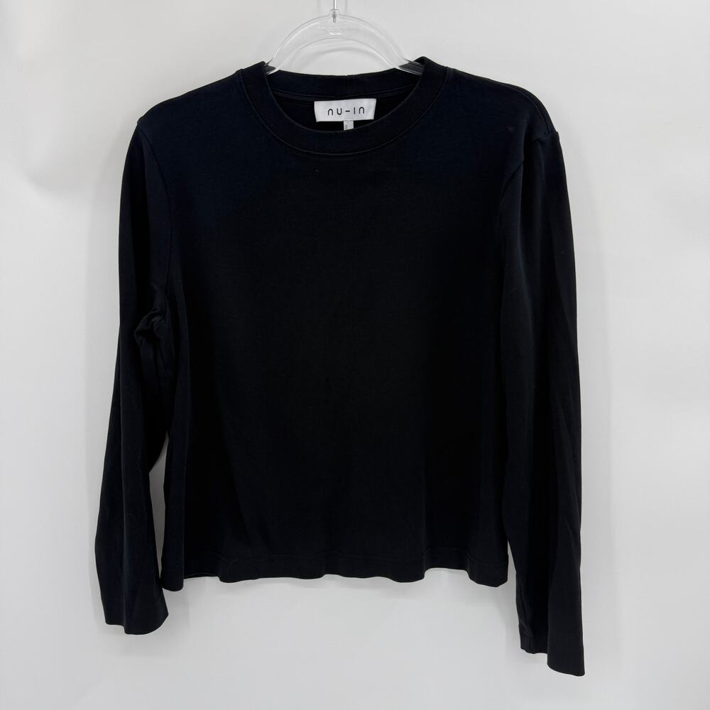 NU-IN Black Long Sleeve T-Shirt Cotton Size XL Crew Neck Minimalist Short Length